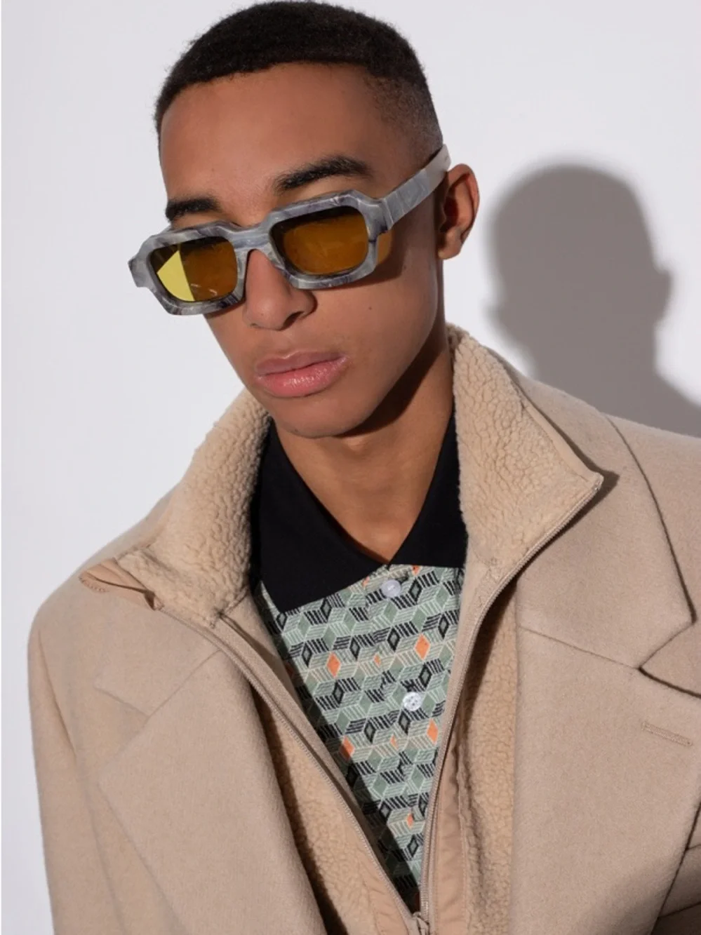 Marble-Effect Gray Sunglass Frame with Yellow Lenses - Home Accents